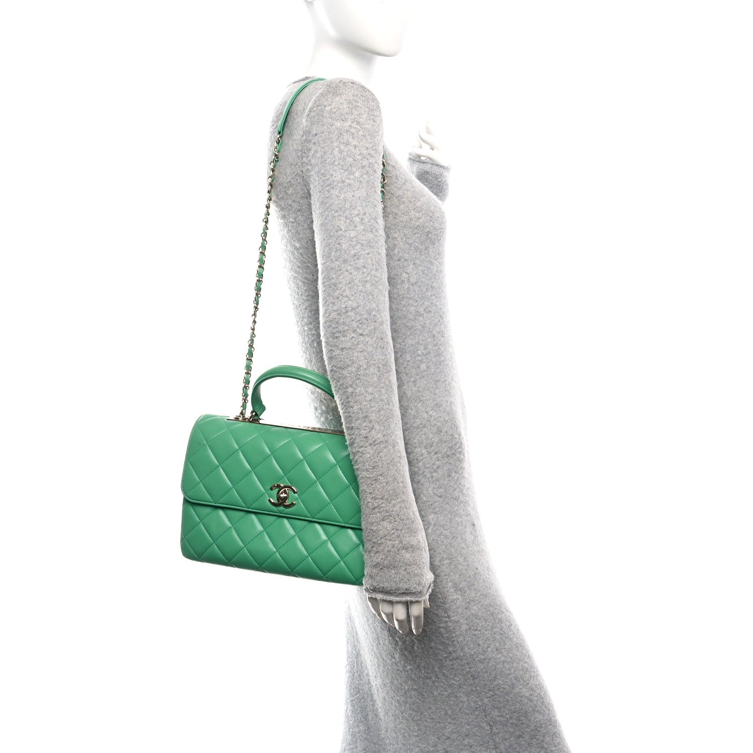 Chanel Lambskin Quilted Medium Trendy CC Flap Dual Handle Bag Green