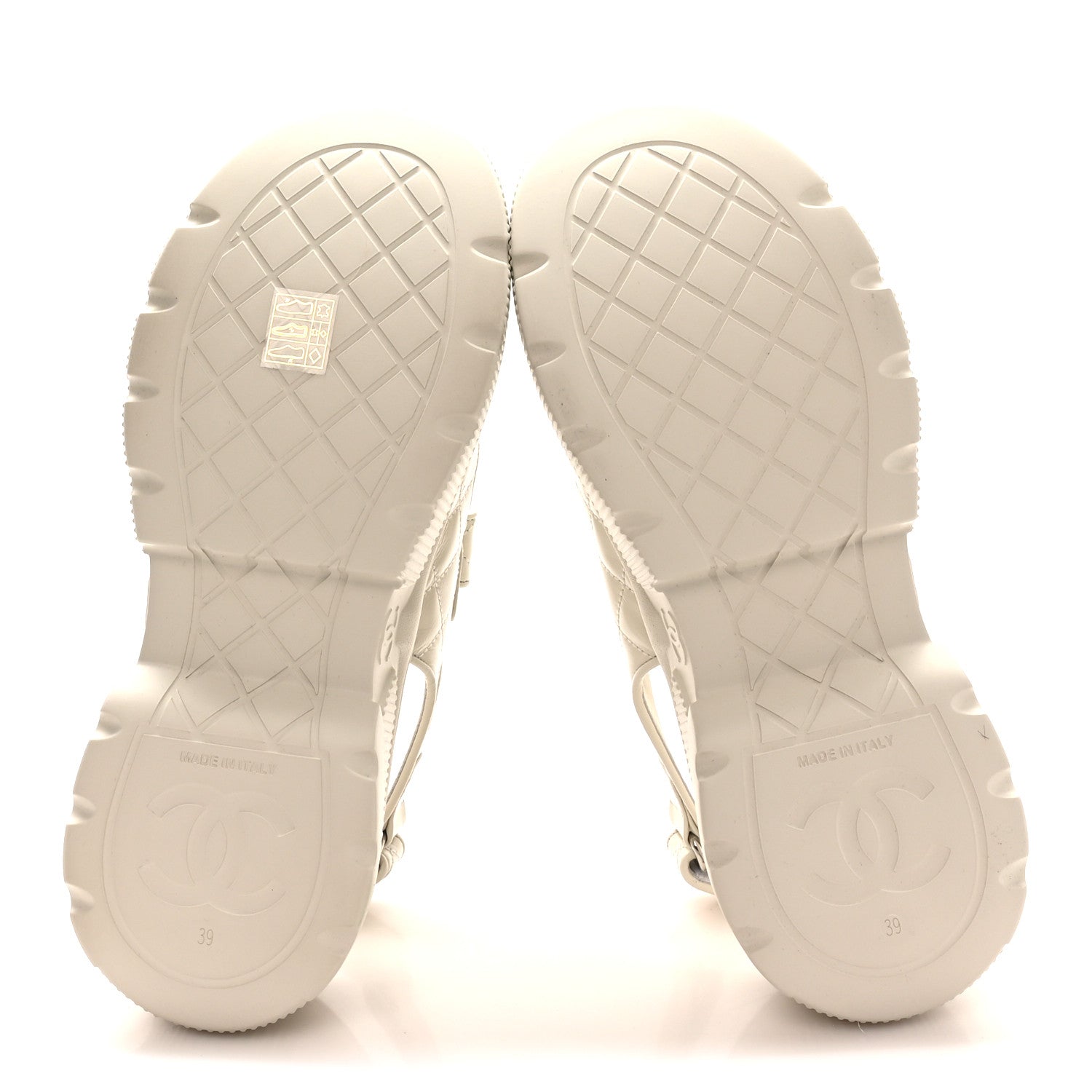 Chanel Shiny Calfskin Chain CC Velcro Dad Platform Sandals 39 White