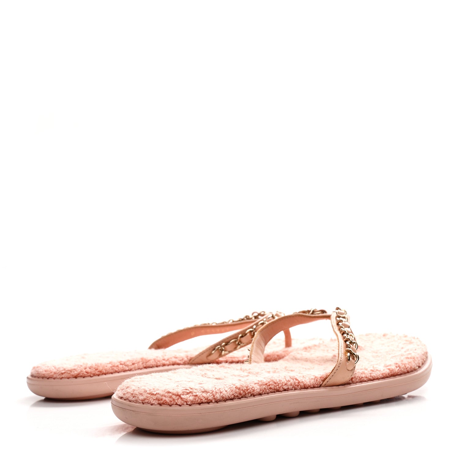 Lambskin Terry Cloth CC Chain Thong Sandals 37 Pink