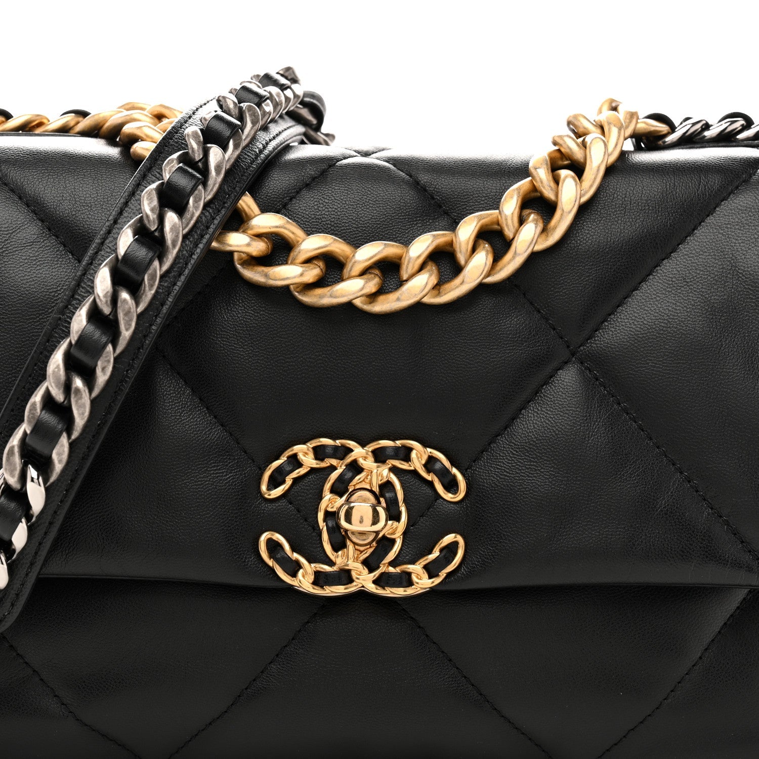Chanel Shiny Goatskin Quilted Medium Chanel 19 Flap Black