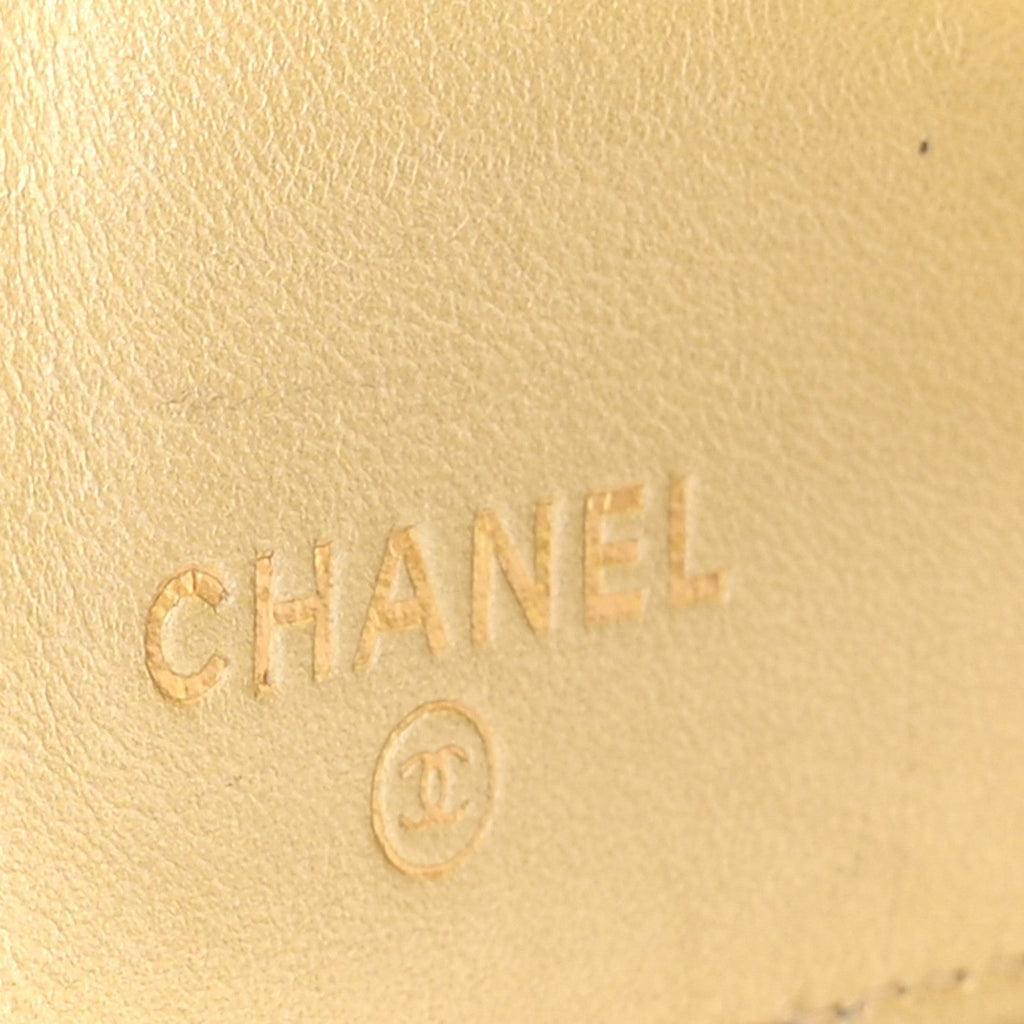 Metallic Patent Calfskin Quilted Lucky Symbols Yen Wallet Gold