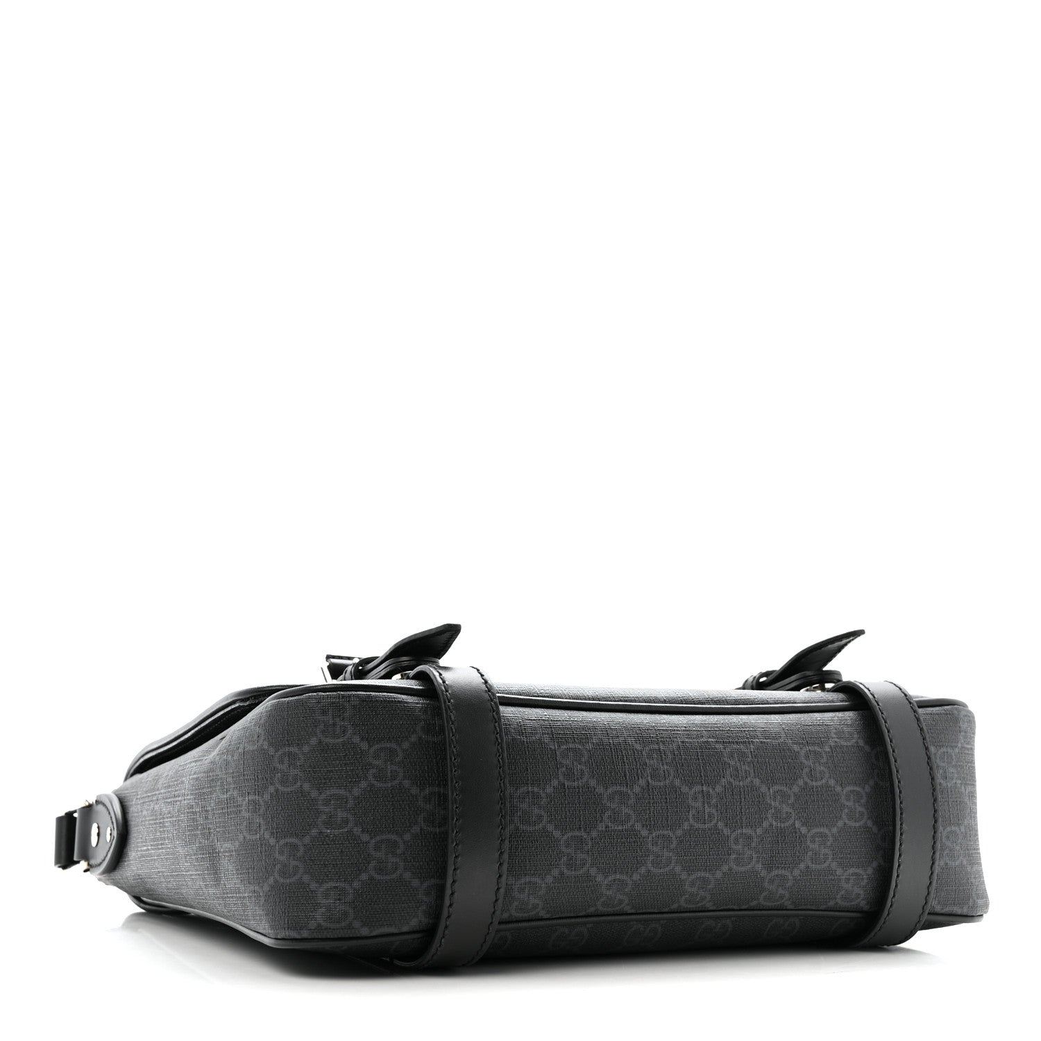 Gucci GG Supreme Monogram Textured Dollar Calfskin Retro Interlocking G Flap Messenger Bag Black