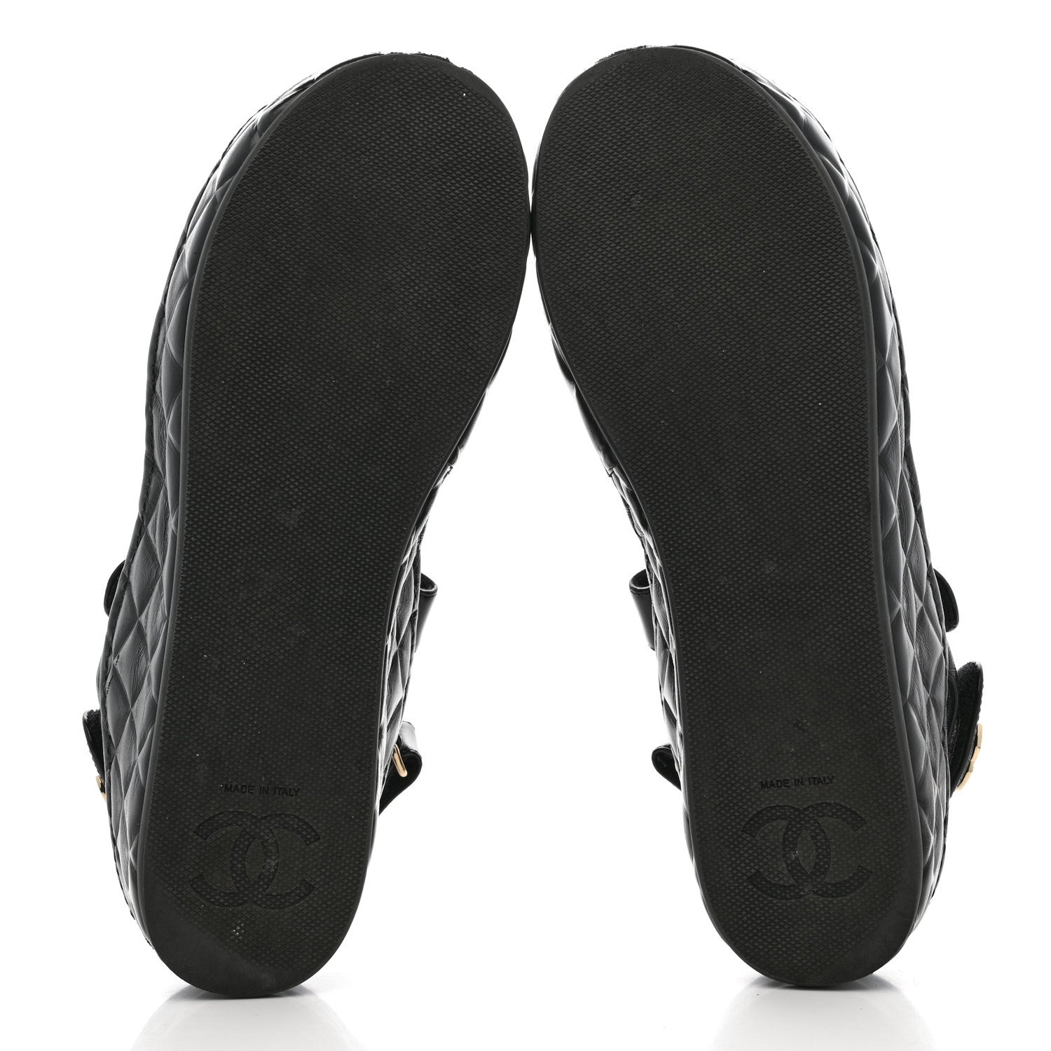 Chanel Shiny Calfskin Logo Platform Sandals 39 Black