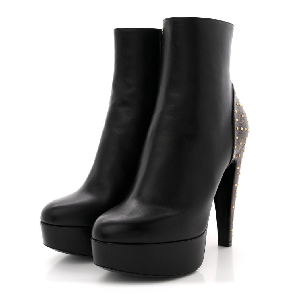 Louis Vuitton Soft Calfskin Monogram Afterglow Platform Ankle Boots 39 Black