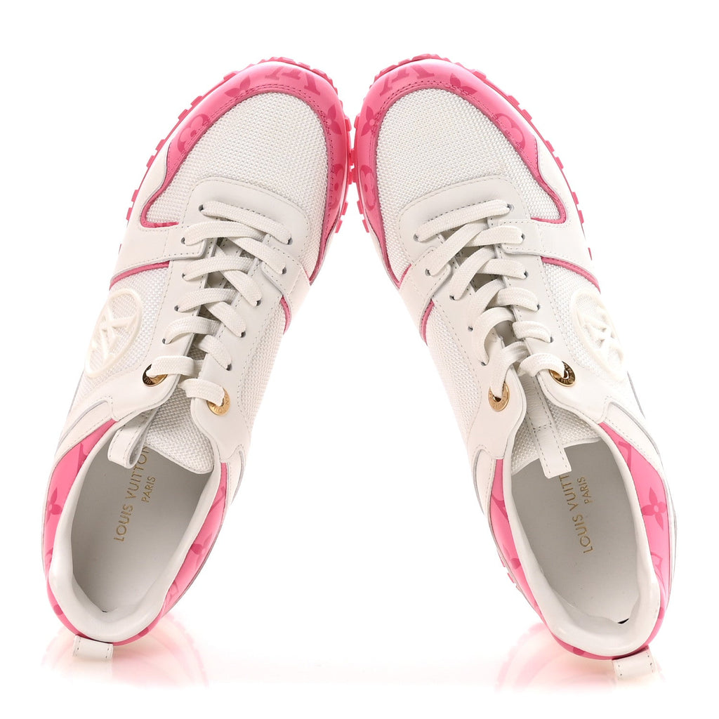 Louis Vuitton Calfskin Monogram Run Away Sneakers 37.5 White Pink