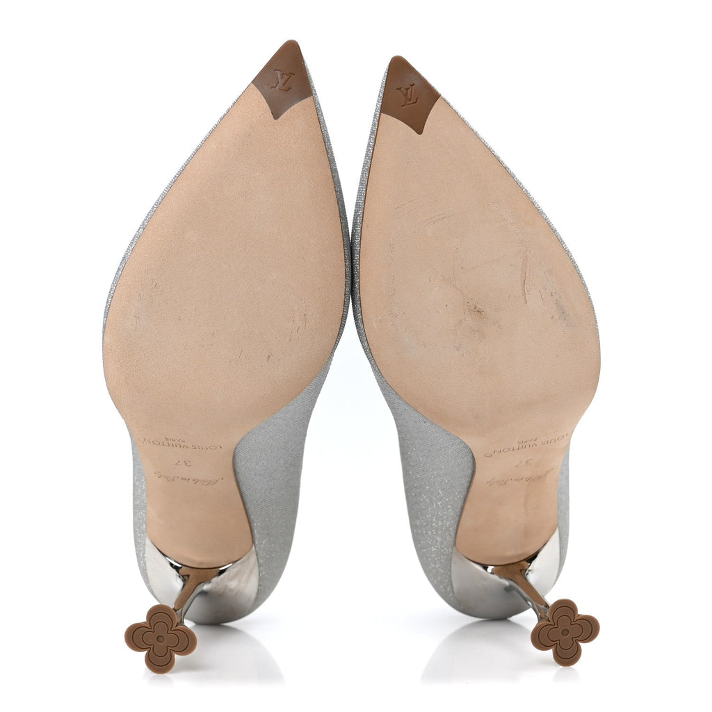 Louis Vuitton Glitter Fabric Blossom Pumps 37 Silver