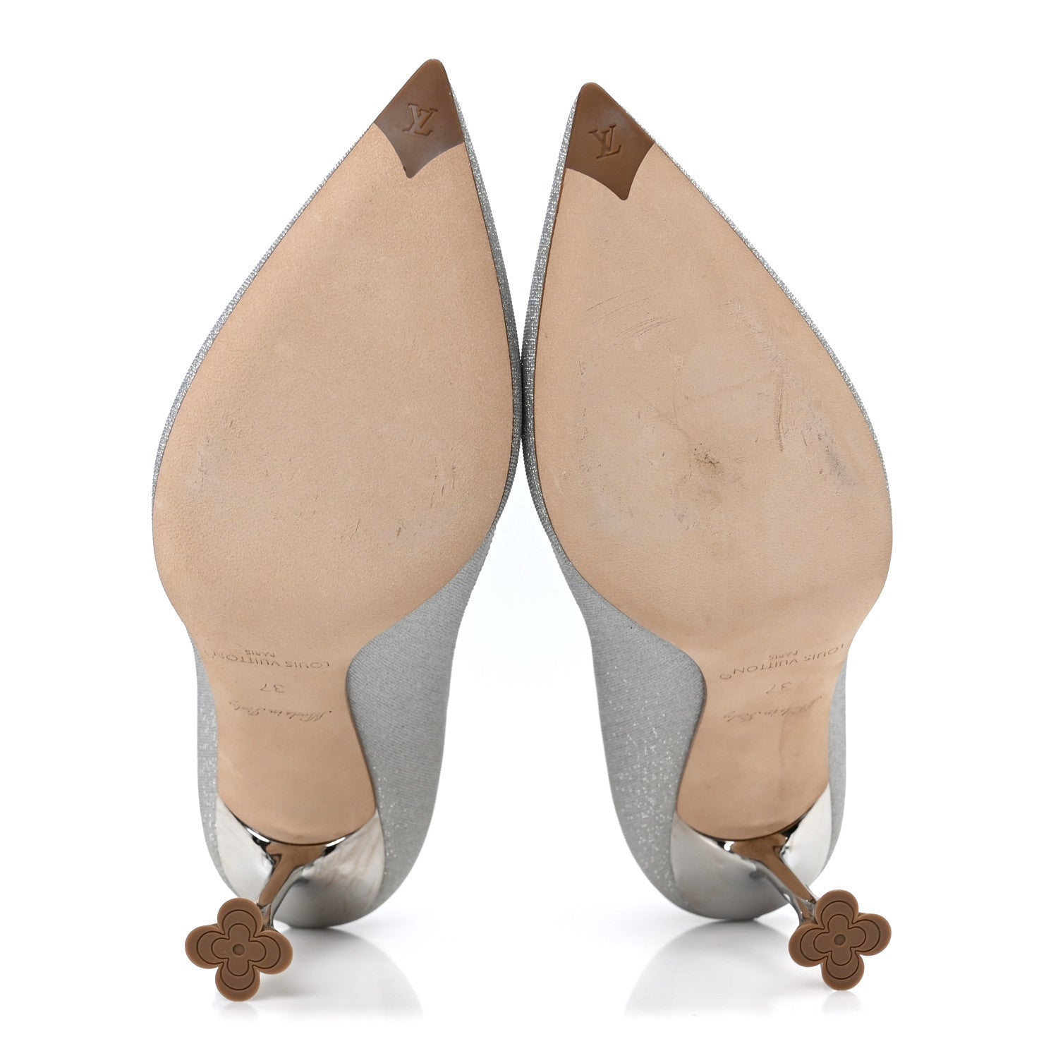Louis Vuitton Glitter Fabric Blossom Pumps 37 Silver
