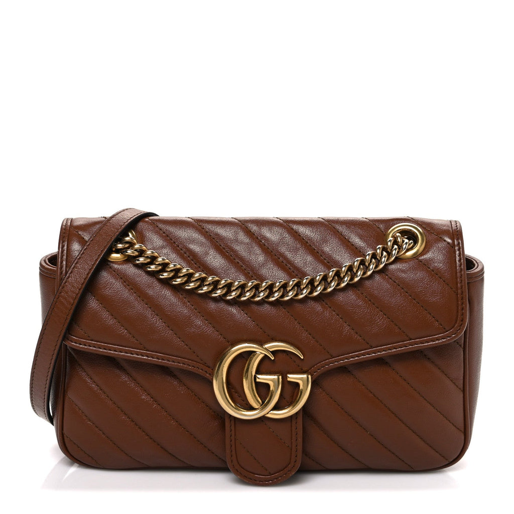 Gucci Azalea Calfskin Matelasse Diagonal Small GG Marmont Shoulder Bag Cuir