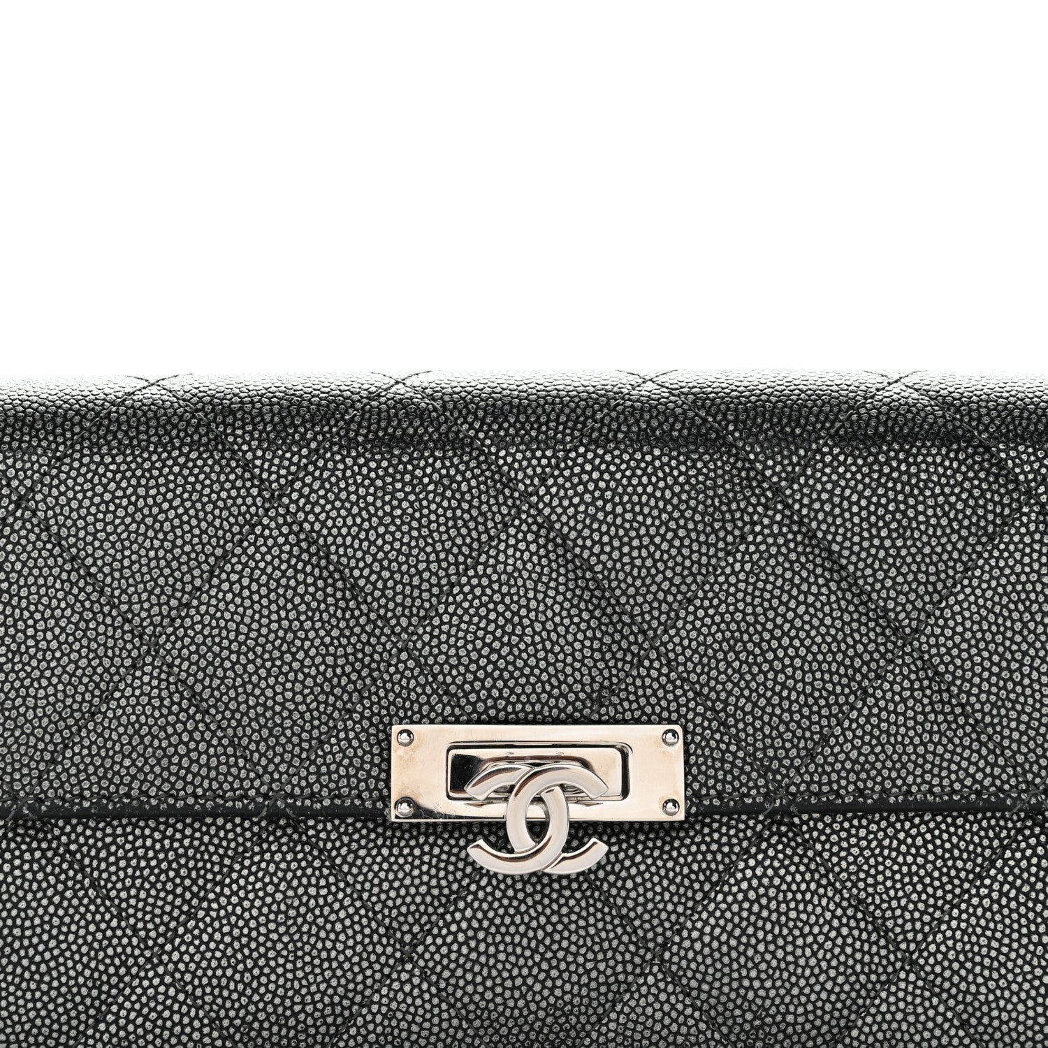 Metallic Caviar Quilted Large Golden Class Gusset Flap Wallet Dark Grey