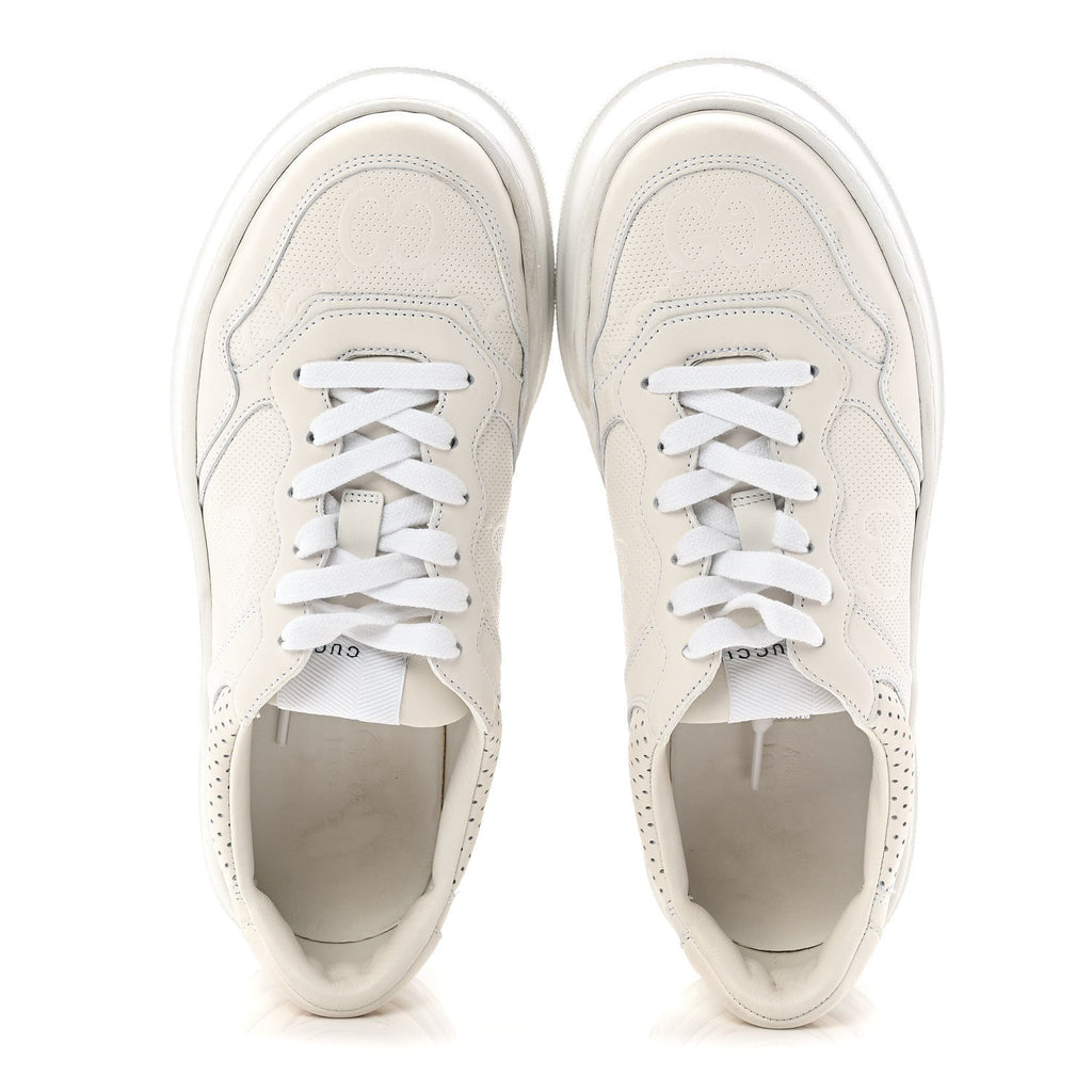 Gucci Calfskin GG Tennis Embossed Perforated Womens Platform 55mm Sneakers 39 Great White