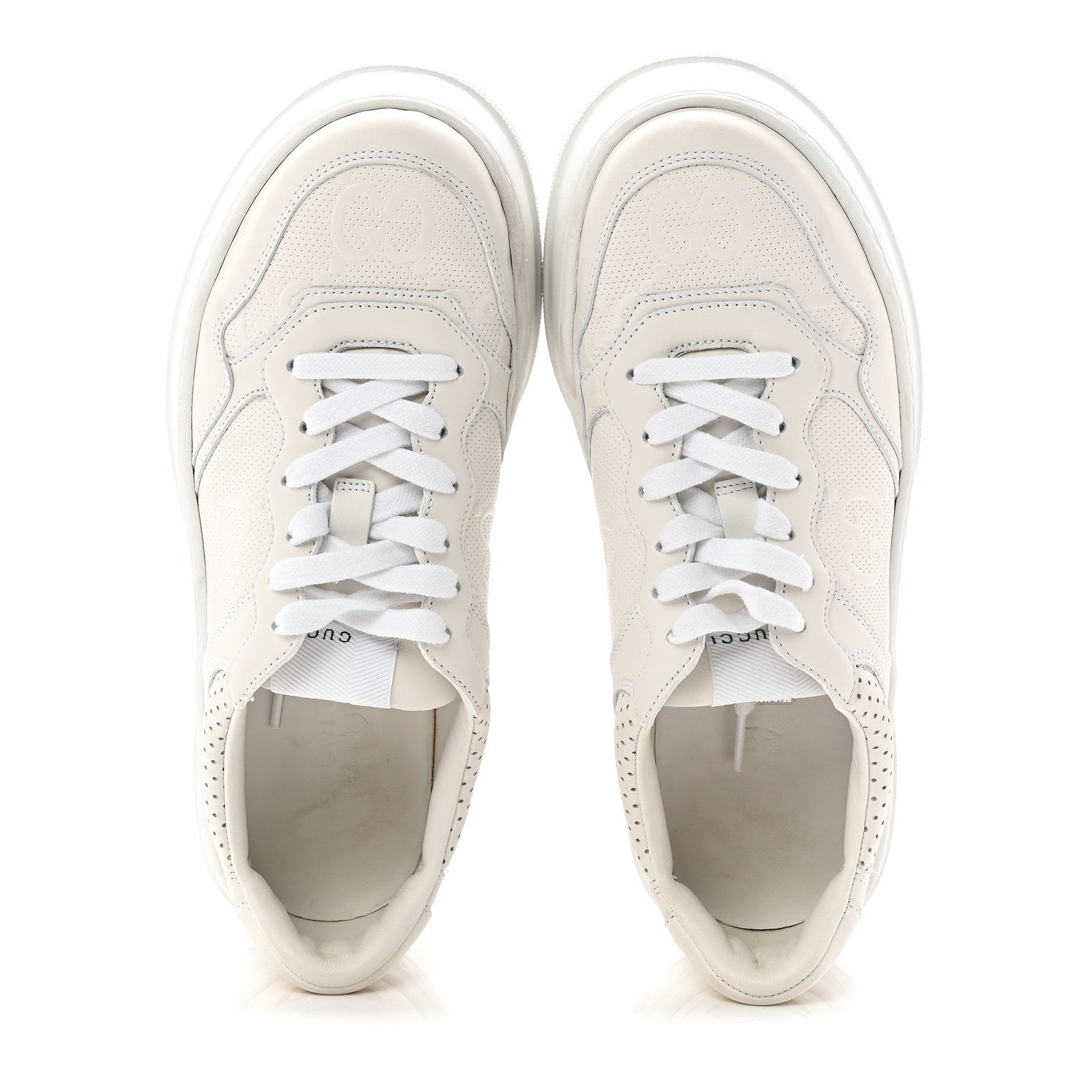 Gucci Calfskin GG Tennis Embossed Perforated Womens Platform 55mm Sneakers 39 Great White