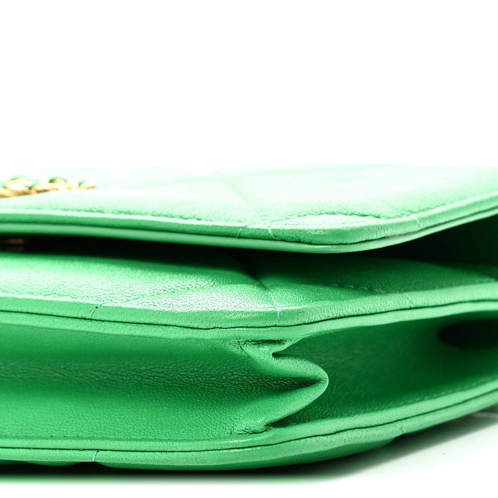Chanel Shiny Goatskin Quilted Chanel 19 Wallet On Chain WOC Green