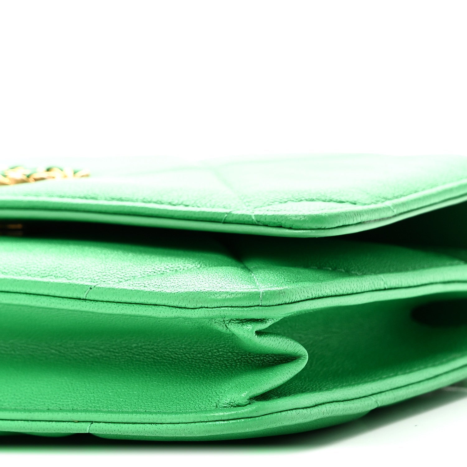 Chanel Shiny Goatskin Quilted Chanel 19 Wallet On Chain WOC Green