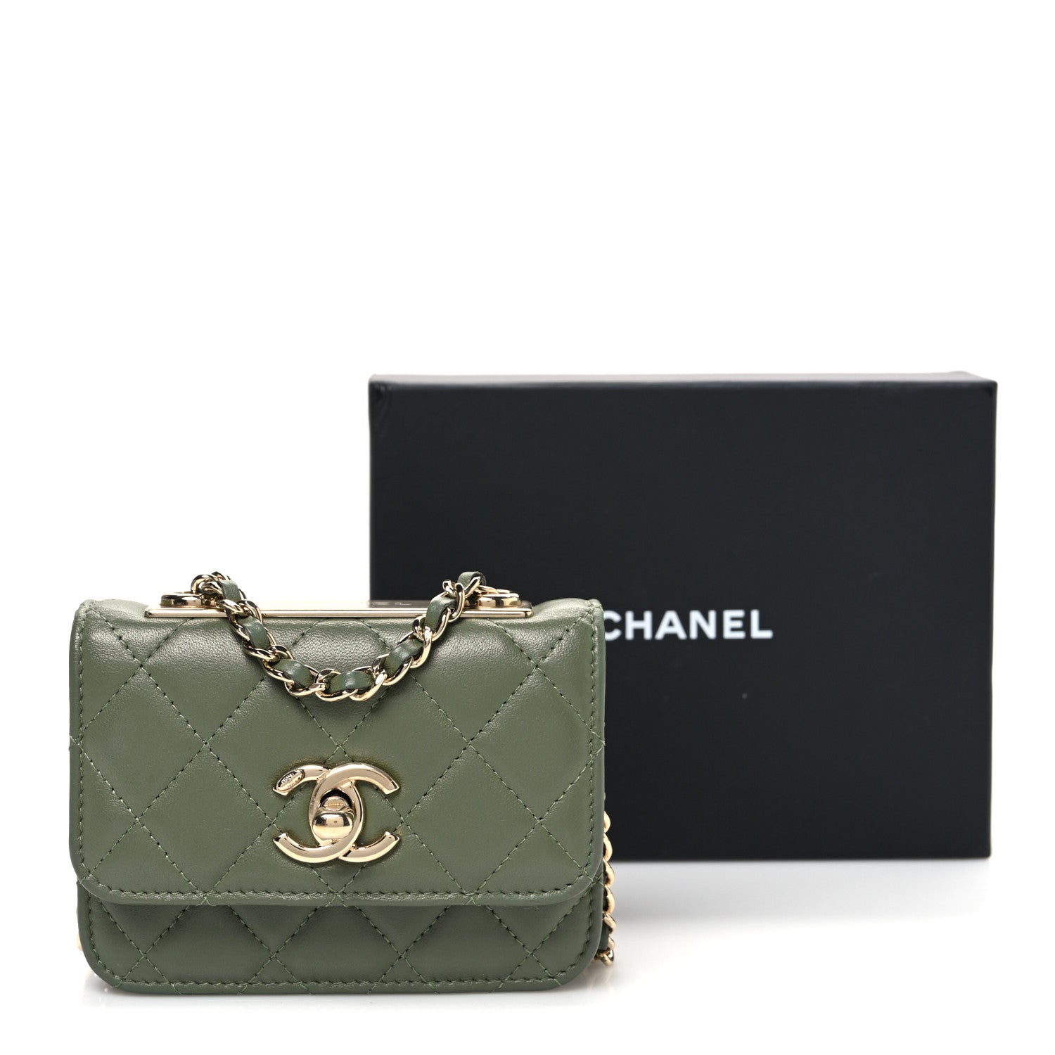 Chanel Lambskin Quilted Trendy CC Card Holder On Chain Green