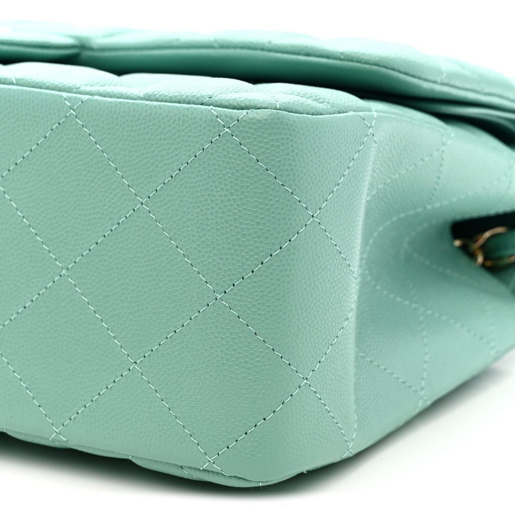Chanel Caviar Quilted Jumbo Double Flap Light Green