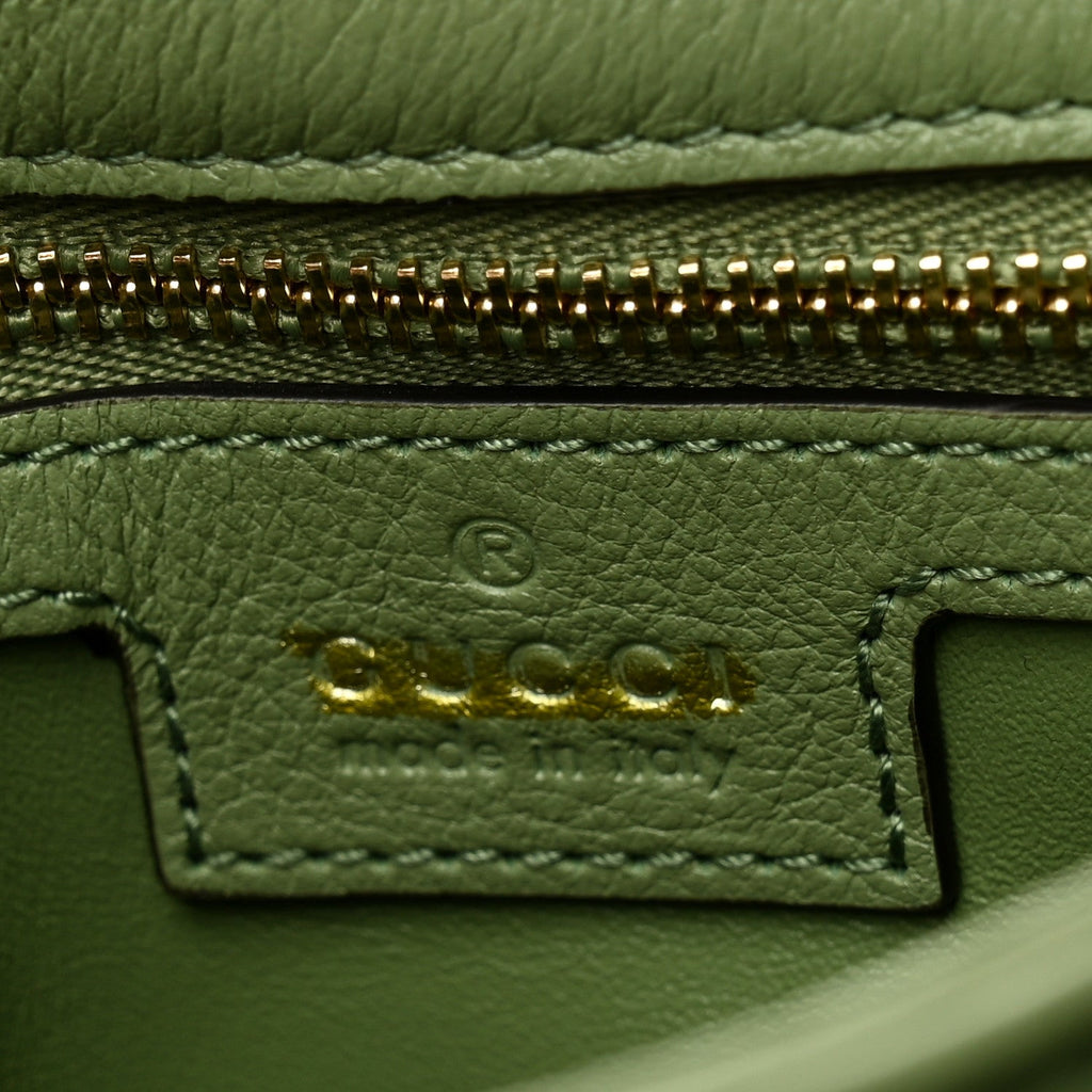 Gucci Roxy Calfskin Web Medium Blondie Top Handle Shoulder Flap Bag Salamander Green