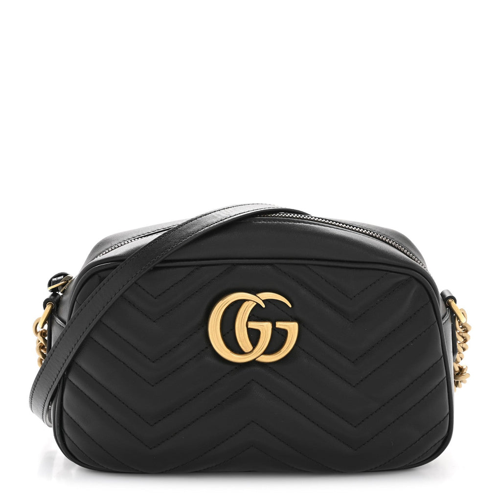 Gucci Calfskin Matelasse Small GG Marmont Chain Shoulder Bag Black