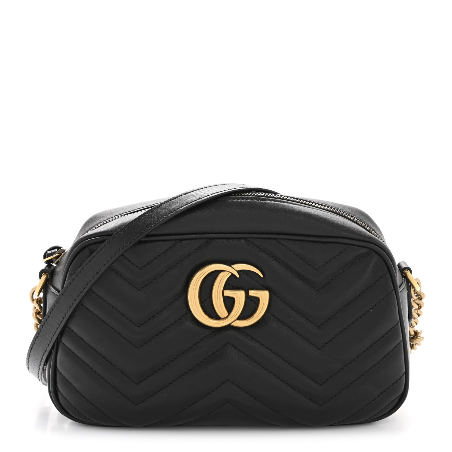Gucci Calfskin Matelasse Small GG Marmont Chain Shoulder Bag Black