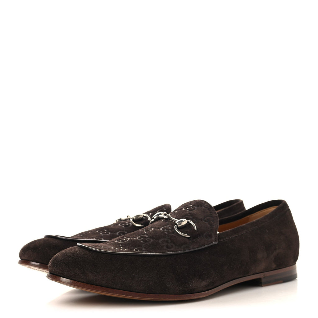 Gucci Luxury Suede GG Monogram Horsebit Mens Jordy Loafers 12 Night Cocoa