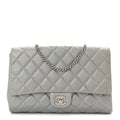 Chanel Metallic Lambskin Quilted Clutch With Chain Flap Silver