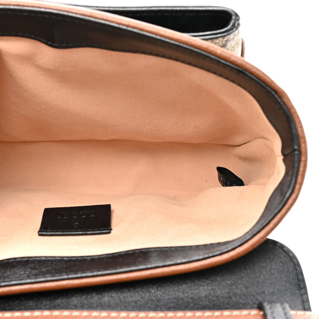 Gucci GG Supreme Monogram New Sakai Lux Calfskin Mini Padlock Flap Pocket Shoulder Bag Beige Ebony Black Cuir