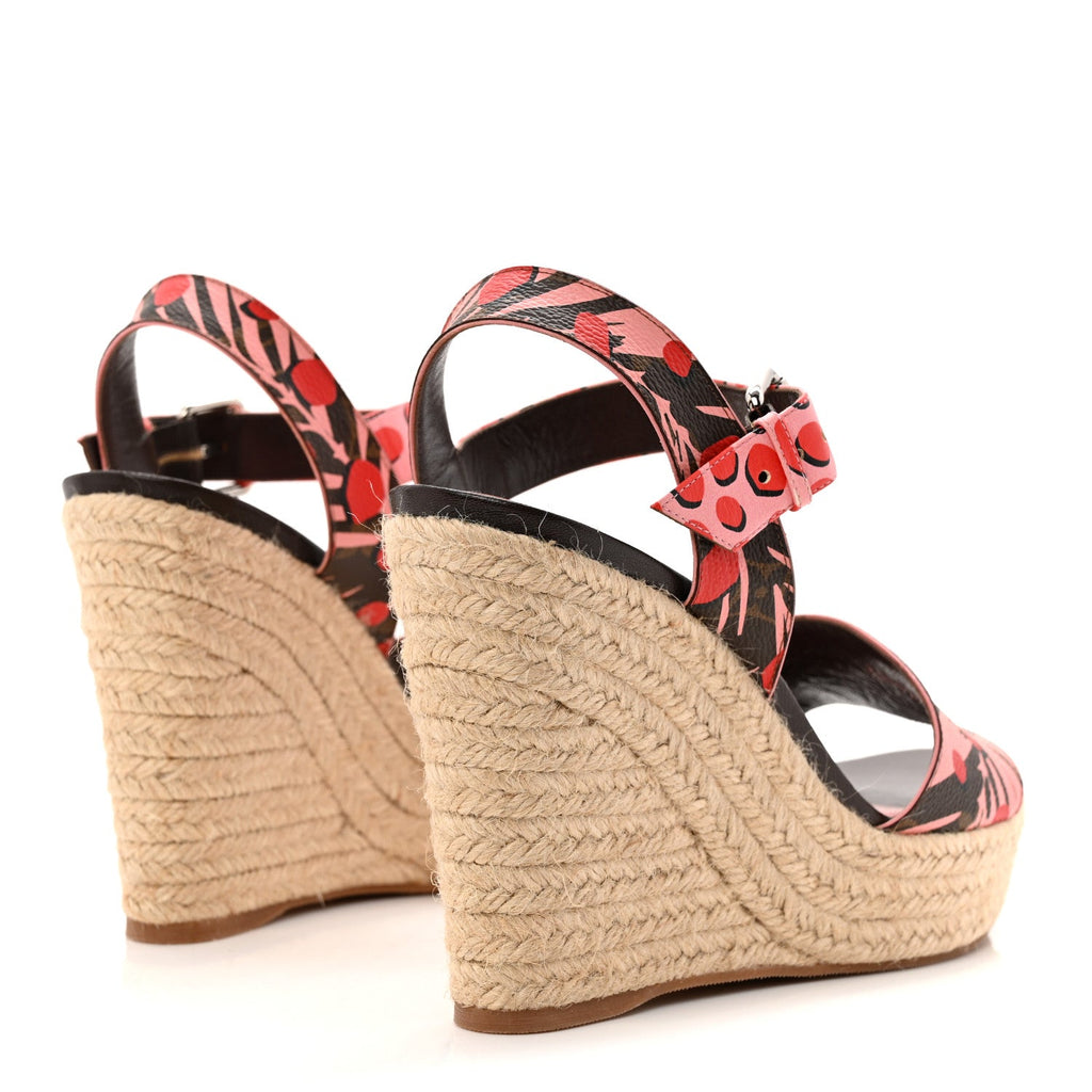 Louis Vuitton Monogram Jungle Dots Espadrille Wedge Sandals 39.5 Sugar Pink Poppy