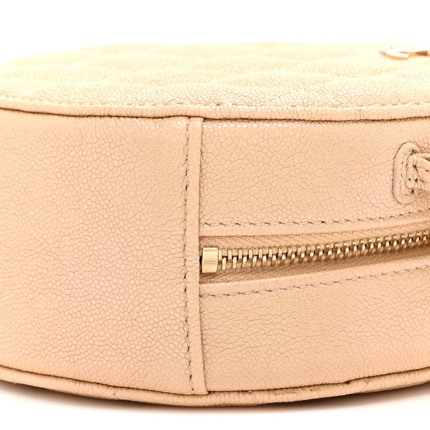 Chanel Iridescent Caviar Quilted Round Clutch With Chain Beige