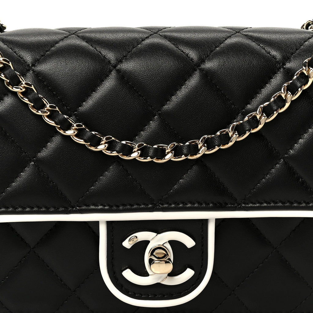 Chanel Lambskin Quilted Resin CC Mini Flap Bag Black White