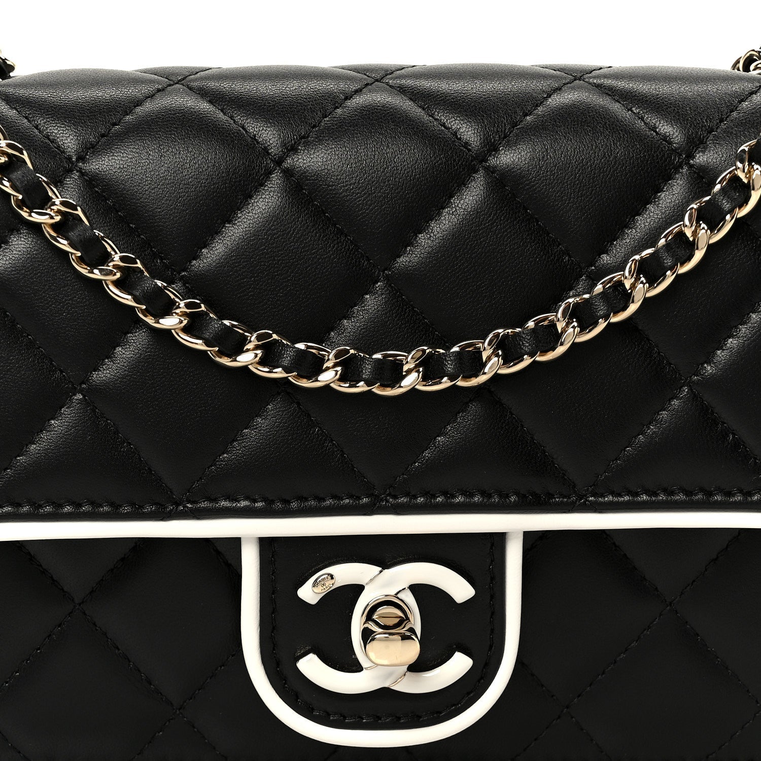 Chanel Lambskin Quilted Resin CC Mini Flap Bag Black White