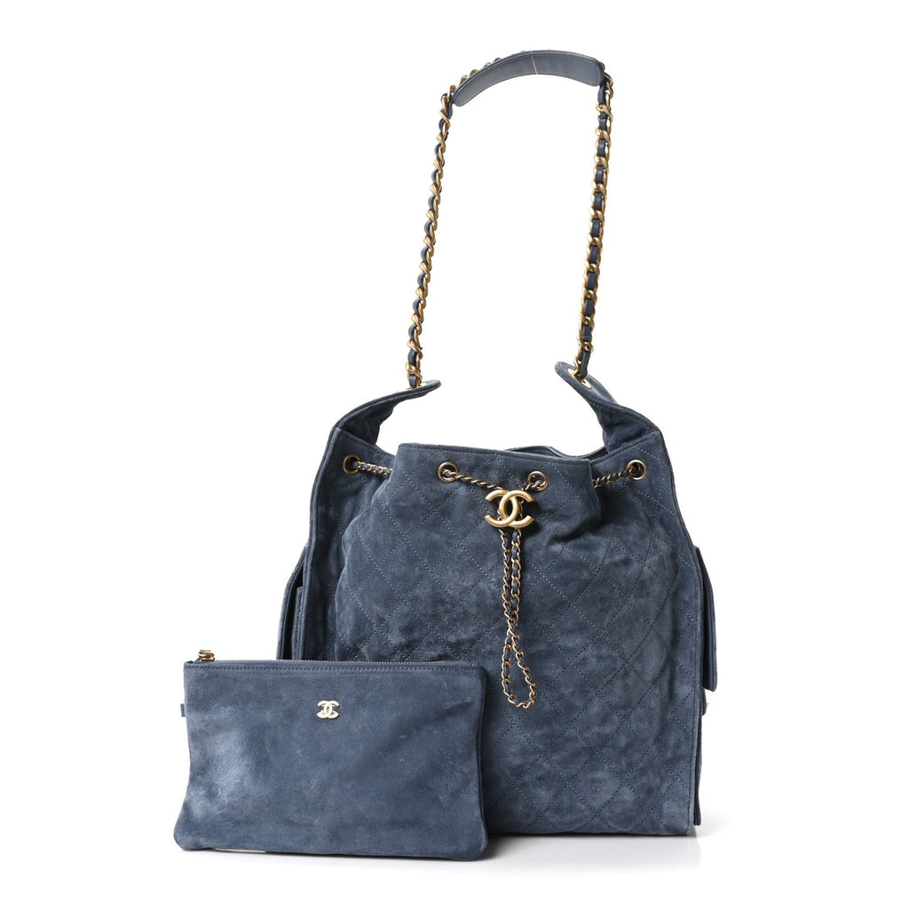 Chanel Suede Quilted Medium Chanel 25 Handbag Blue