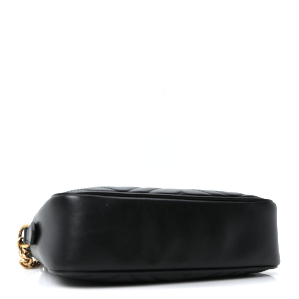 Gucci Calfskin Matelasse Small GG Marmont Chain Shoulder Bag Black