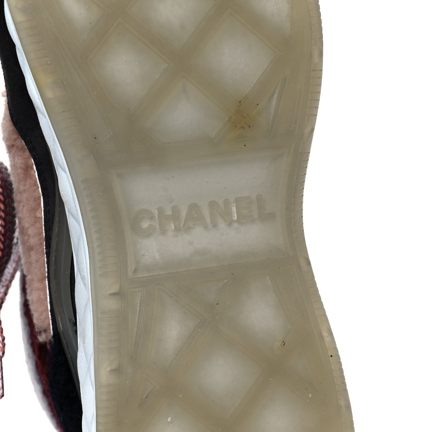 Chanel Shearling Suede CC High Top Sneakers 39 Grey Pink Burgundy