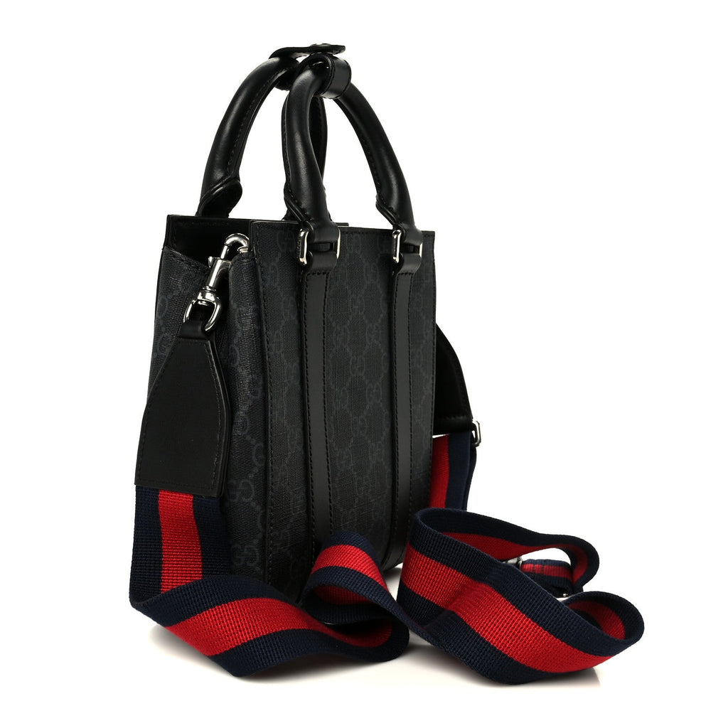 Gucci GG Supreme Monogram Appia Calfskin Web Mini Tote Bag Black