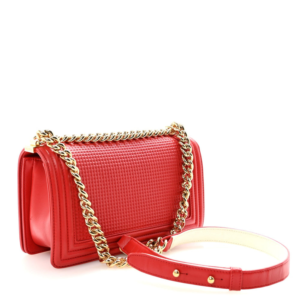 Chanel Lambskin Embossed Medium Boy Cube Flap Red