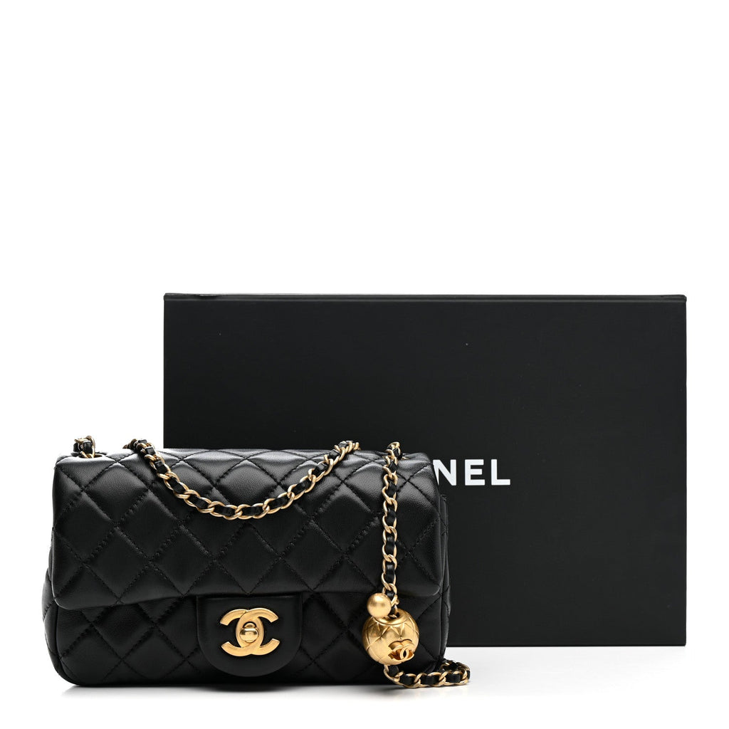 Chanel Lambskin Quilted Mini Rectangular Pearl Crush Flap Black