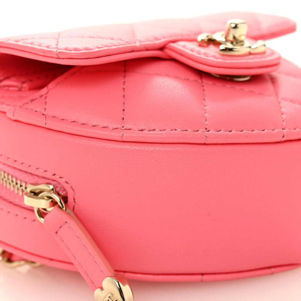 Chanel Lambskin Quilted CC In Love Heart Waist Belt Bag With Chain Pink