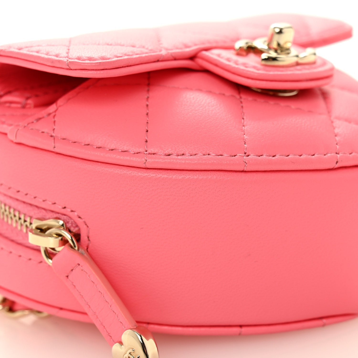 Chanel Lambskin Quilted CC In Love Heart Waist Belt Bag With Chain Pink