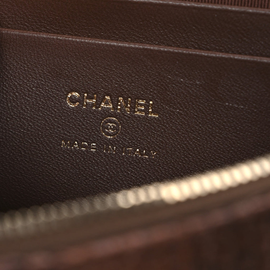 Chanel Braided Raffia Quilted Top Handle Slim Vanity With Chain Brown