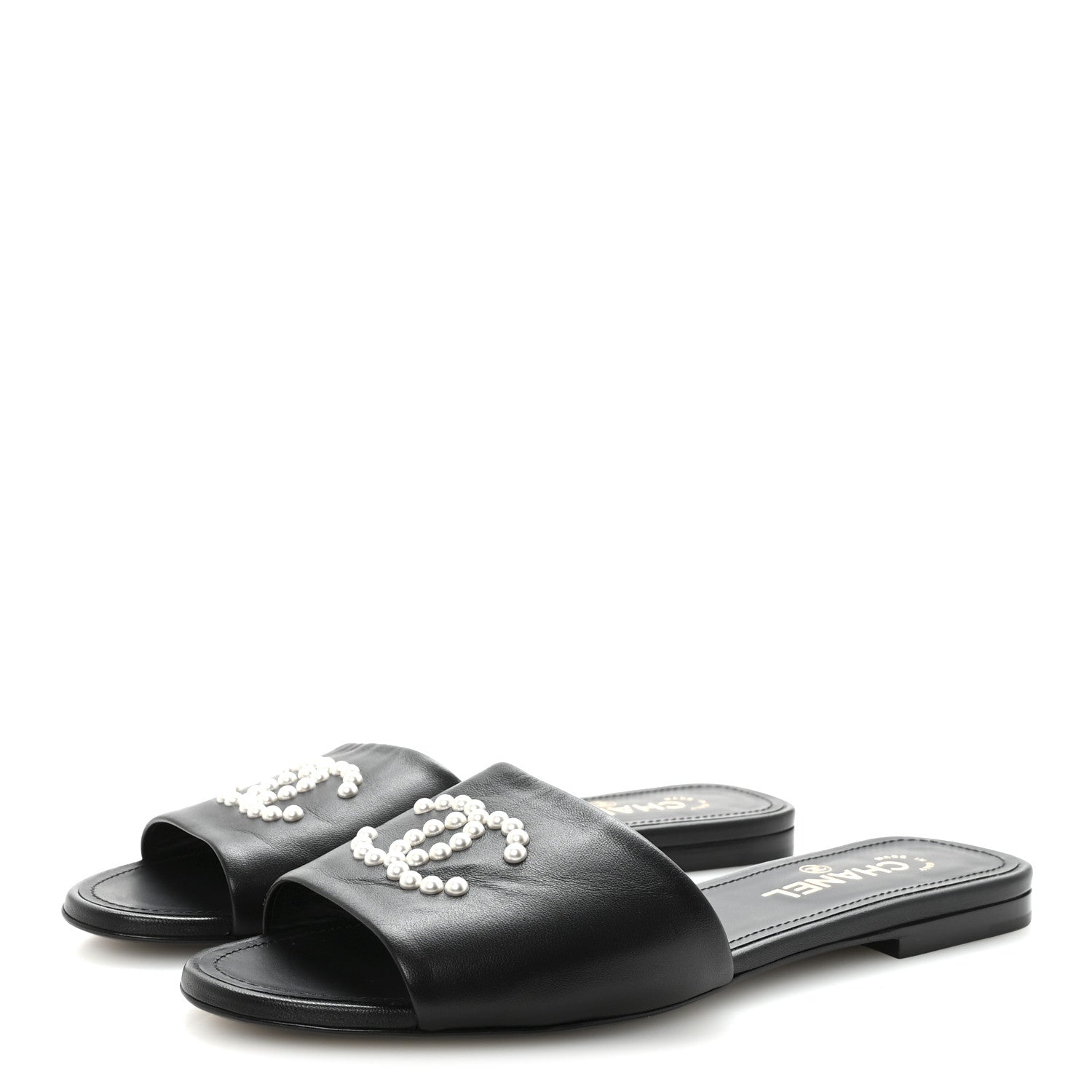Lambskin Pearl CC Sandals 40.5 Black