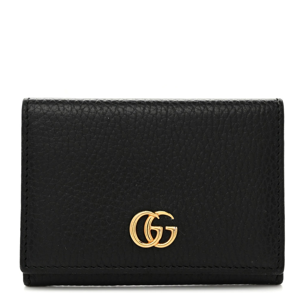 Gucci Pebbled Calfskin GG Marmont Card Case Black