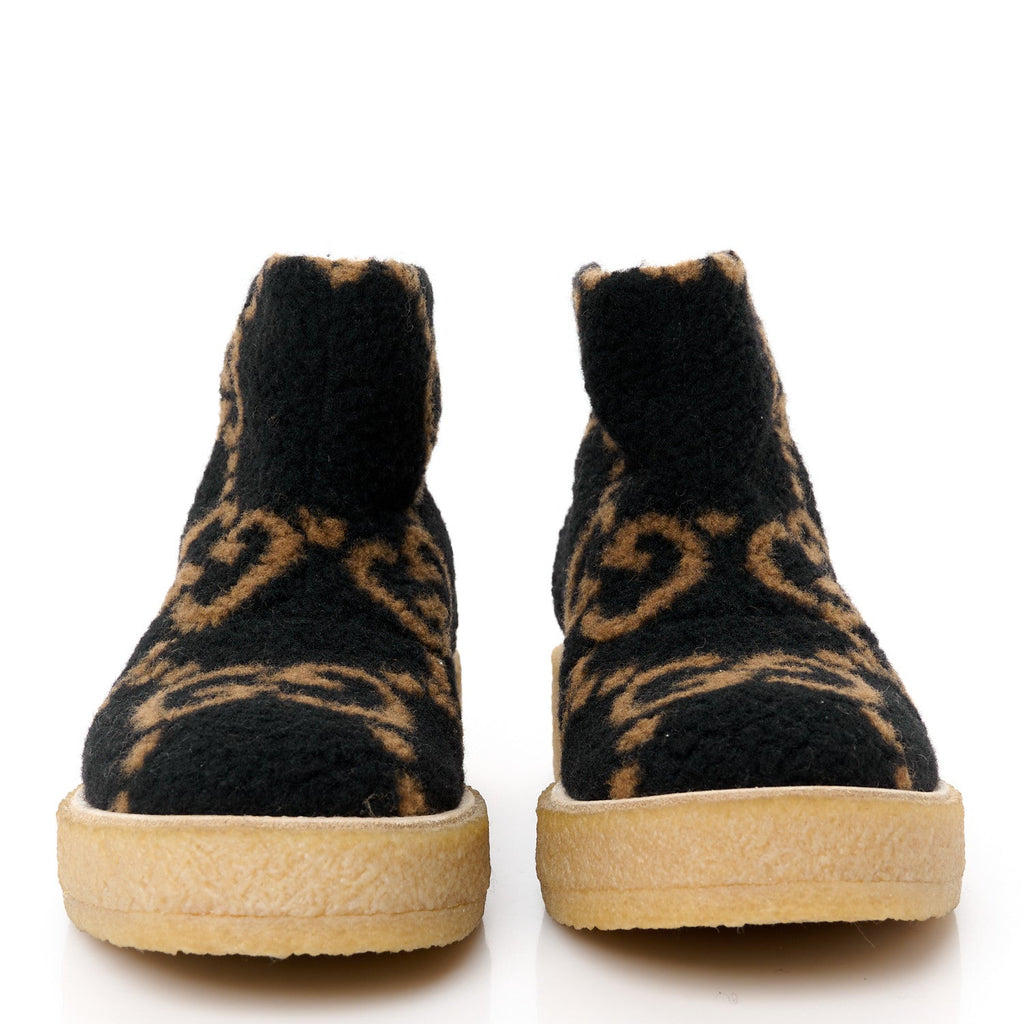Gucci Faux Shearling Hooper GG Womens Ankle Boots 38.5 Black Natural Tan