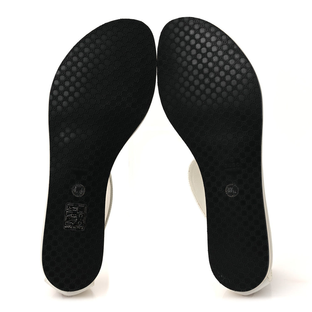 Gucci Calfskin GG Zip Thong Sandals 40.5 White
