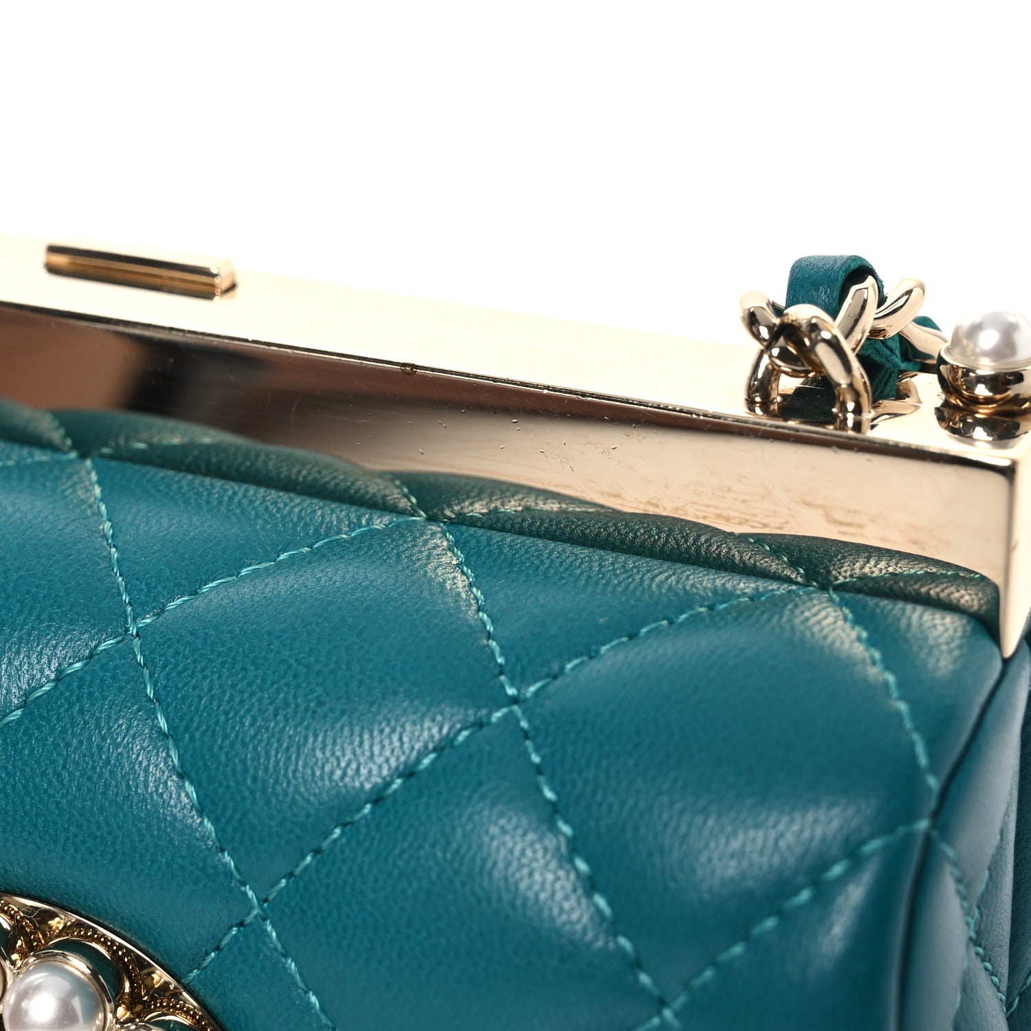 Chanel Lambskin Quilted Pearl CC Vanity Case Turquoise