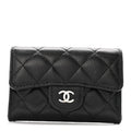 Caviar Quilted Flap Card Holder Wallet Black