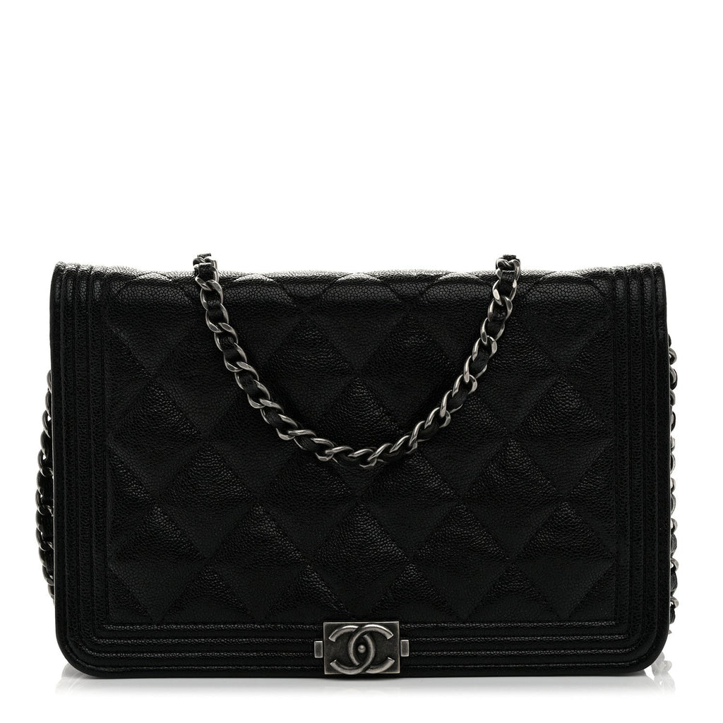 Chanel Caviar Quilted Boy Wallet On Chain WOC Black