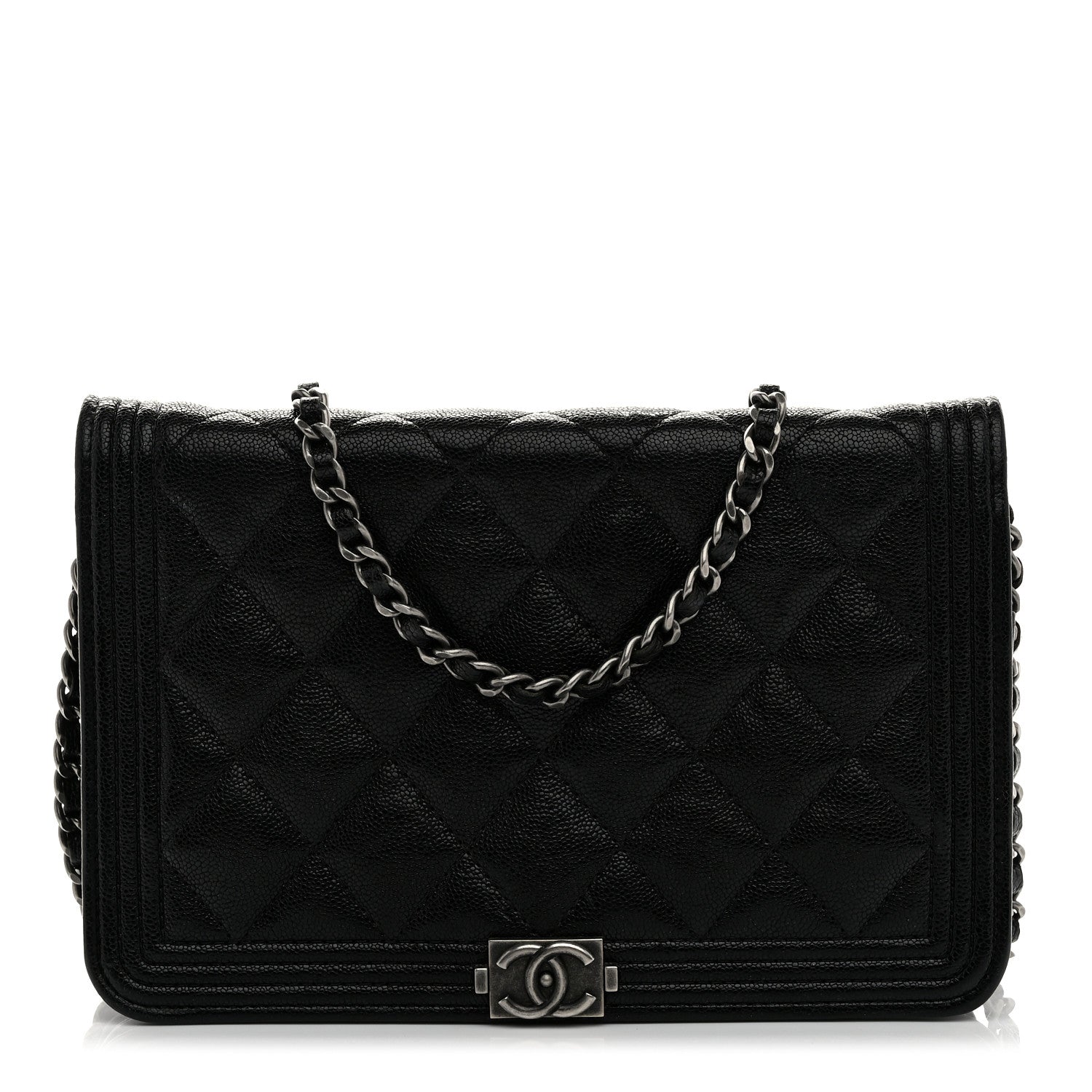 Chanel Caviar Quilted Boy Wallet On Chain WOC Black