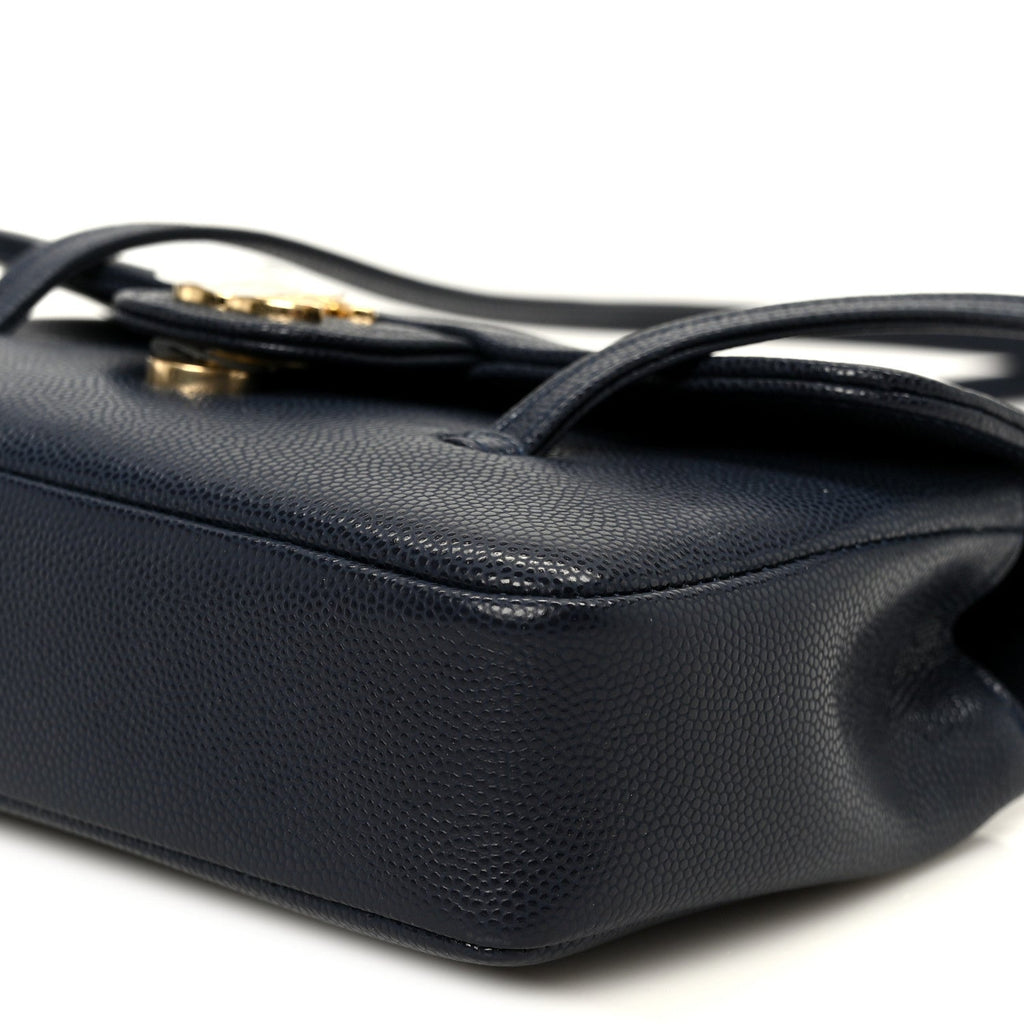 Chanel Shiny Caviar Mini Preppy Coco Shoulder Bag Dark Blue