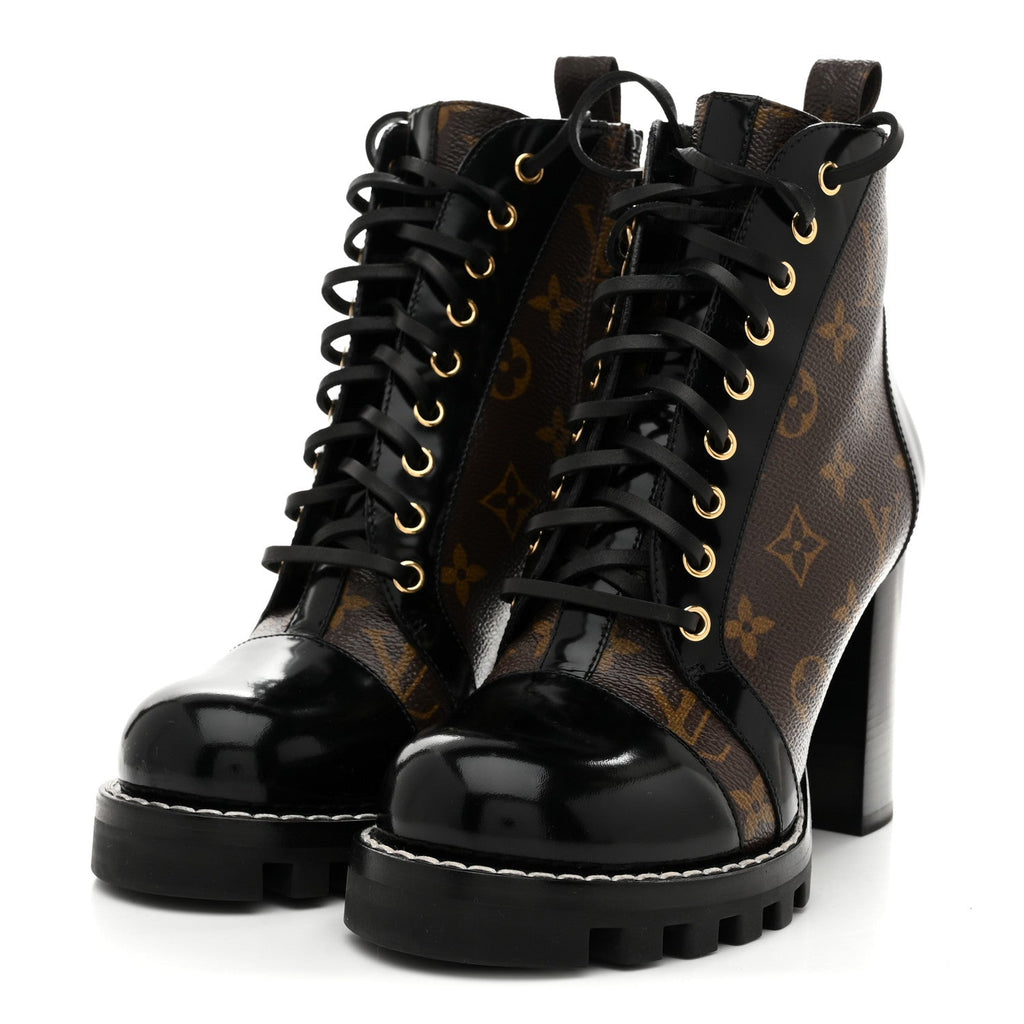 Louis Vuitton Patent Calfskin Monogram Star Trail Ankle Boots 38 Black