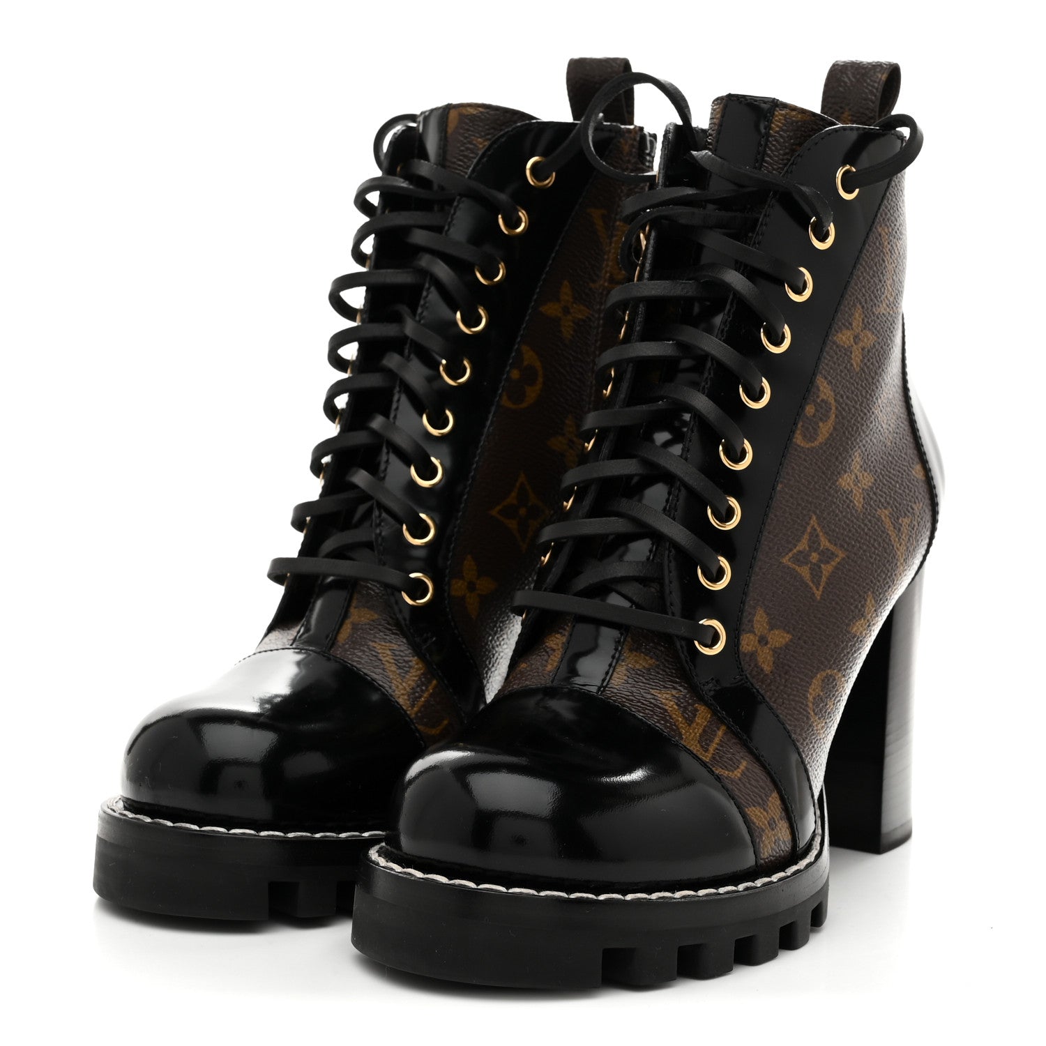 Louis Vuitton Patent Calfskin Monogram Star Trail Ankle Boots 38 Black
