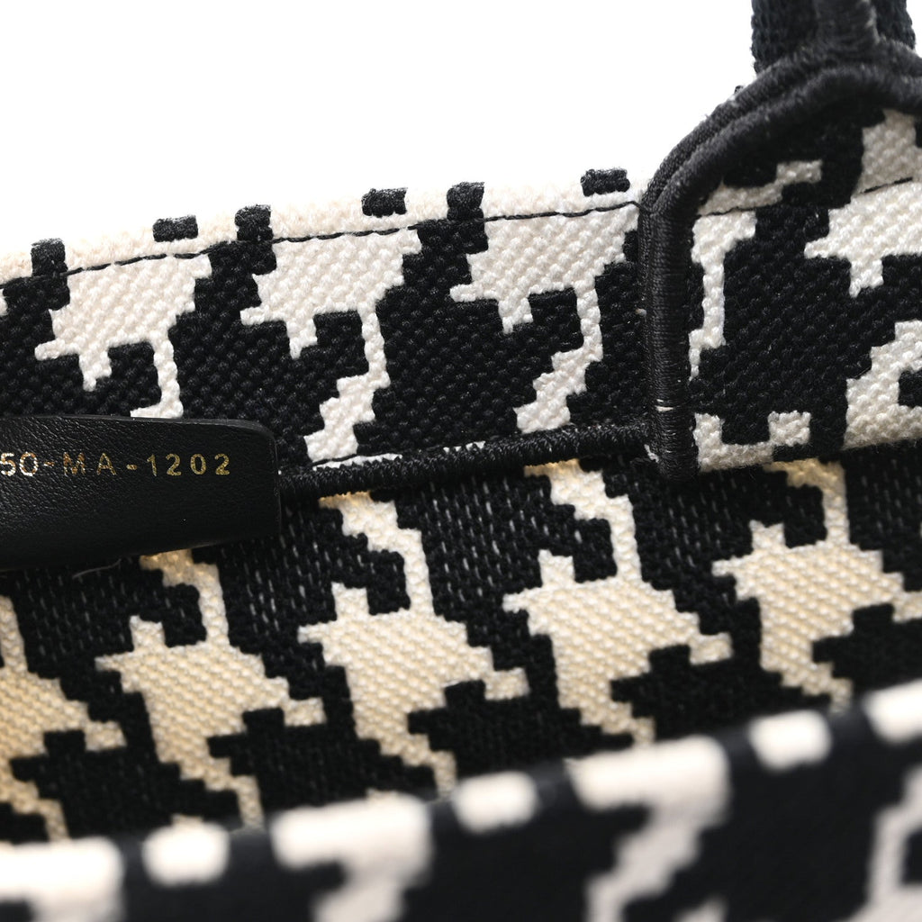Christian Dior Canvas Macro Houndstooth Embroidered Medium Book Tote Black White